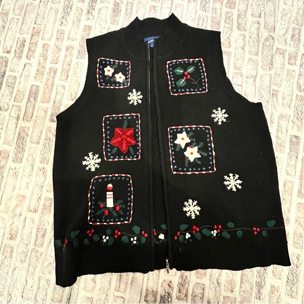 Charter Club Christmas Vest 100% Lambswool Holiday Ugly Xmas‎ Snowflake Womens L